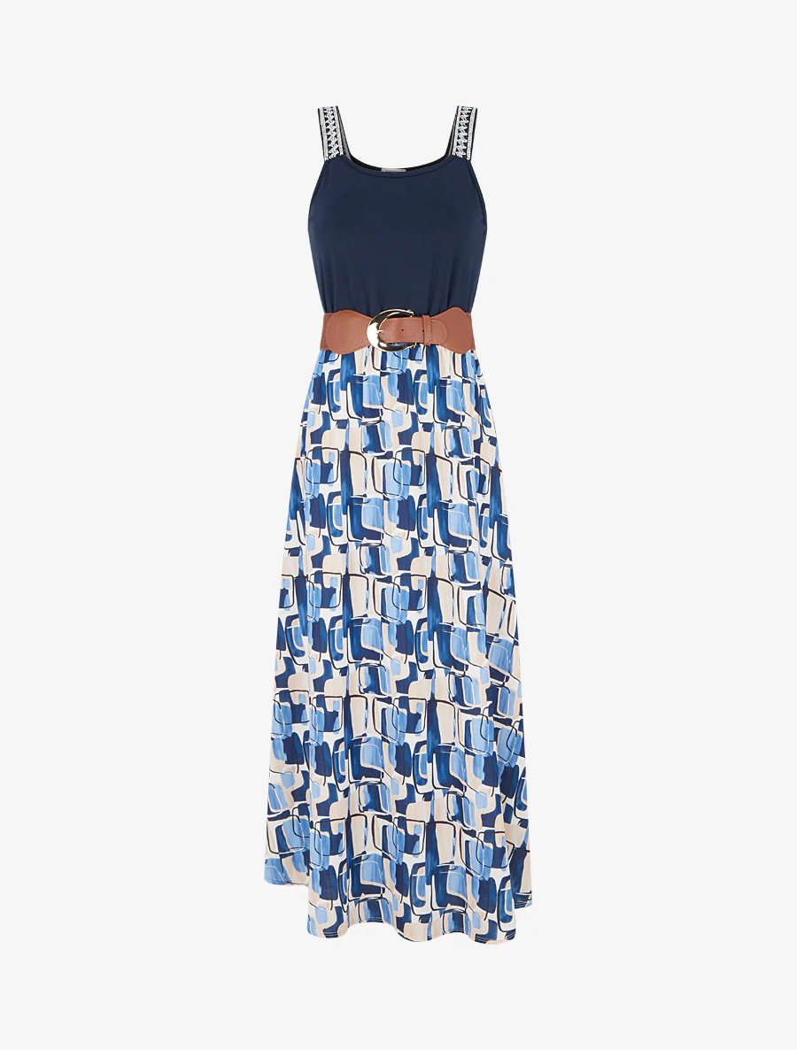 Robe longue imprimé graphique - Marine