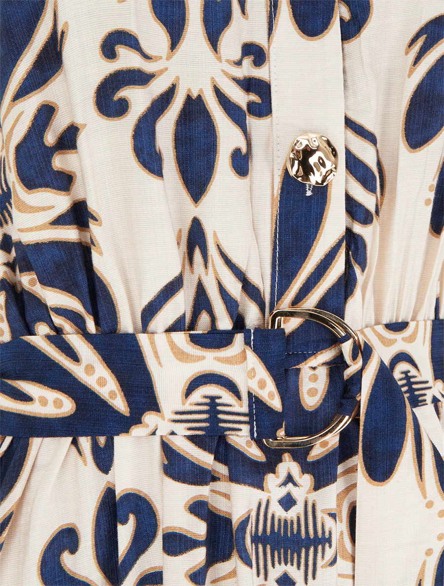 Robe longue imprimé ikat à boutons décoratifs - Marine - Image 3