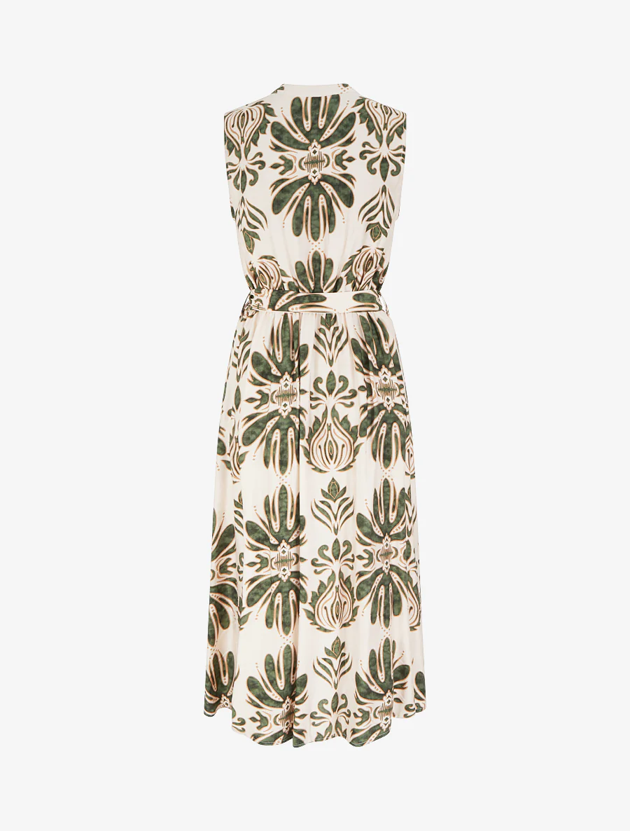 Robe longue imprimé ikat à boutons décoratifs - Vert - Image 2