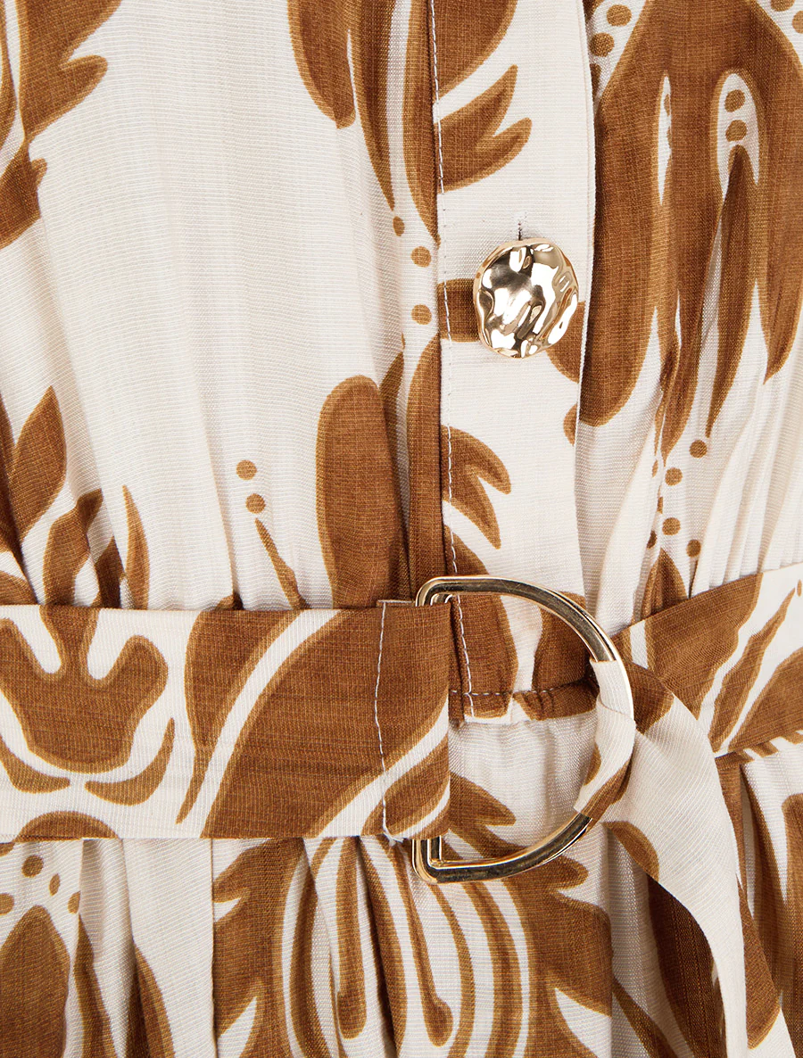 Robe longue imprimé ikat à boutons décoratifs - Camel - Image 3