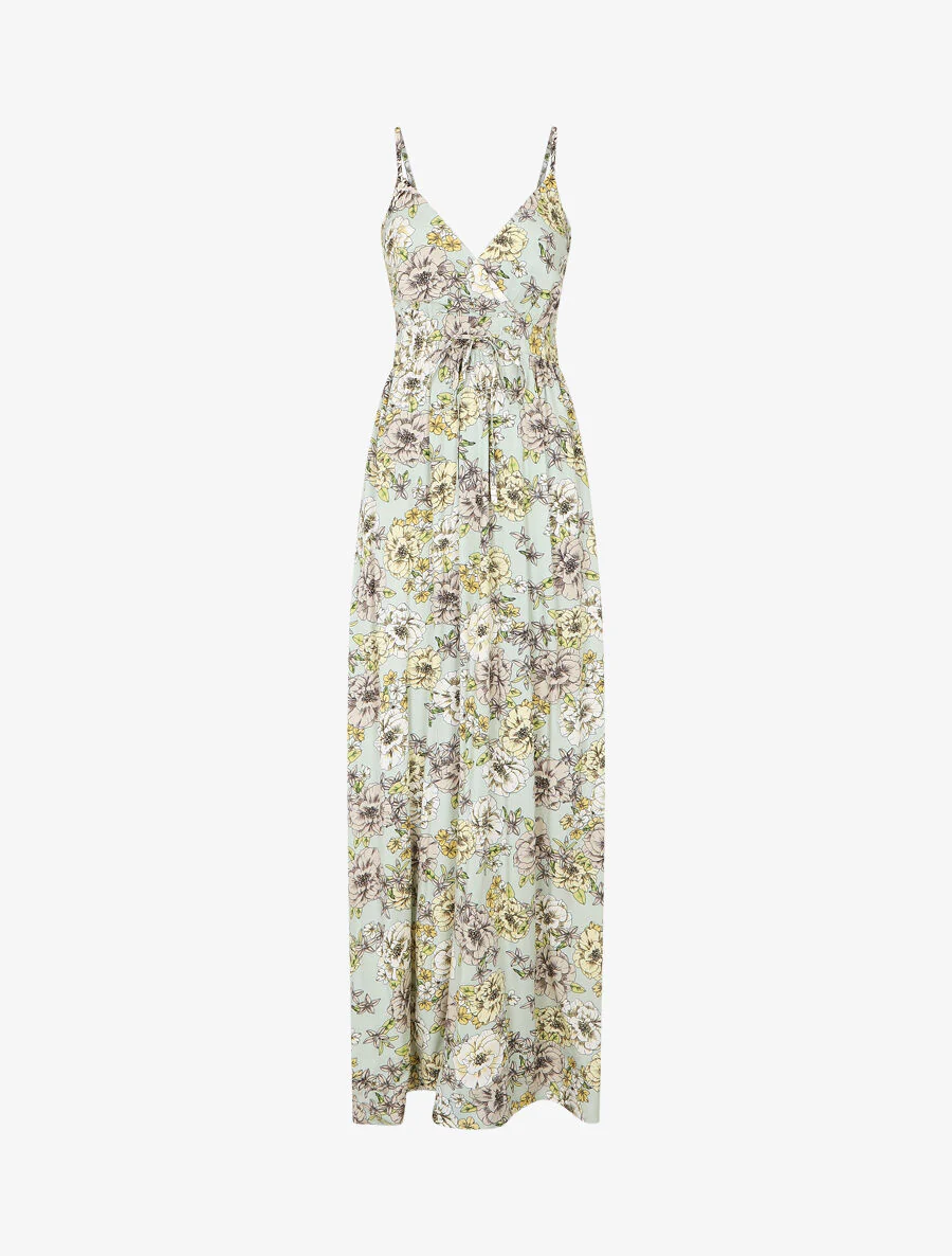 Robe longue imprimé multi-fleurs - Vert d'eau