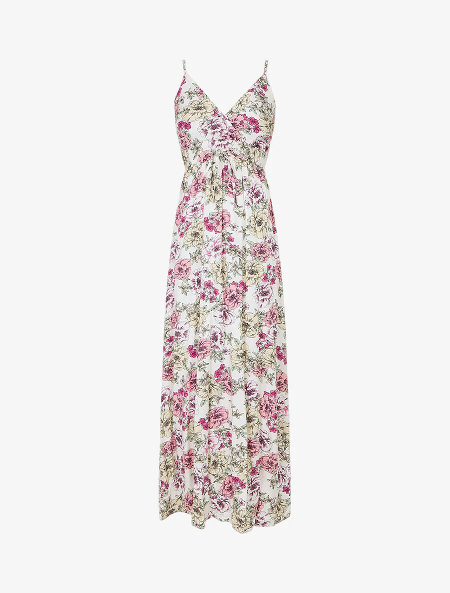 Robe longue imprimé multi-fleurs - Blanc