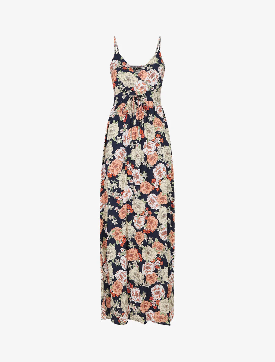 Robe longue imprimé multi-fleurs - Marine