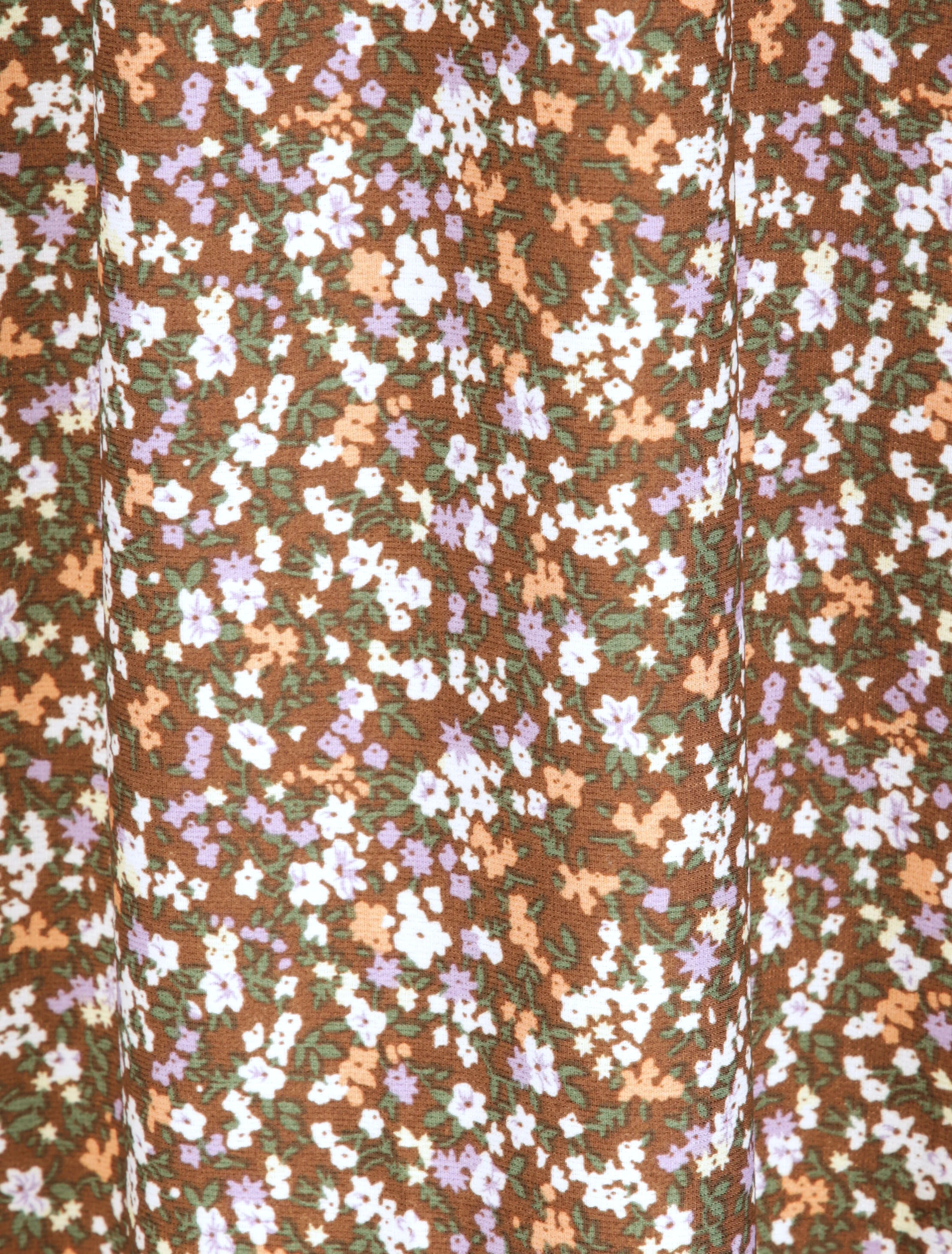 Robe longue imprimé petites fleurs à col V en dentelle - Marron - Image 4