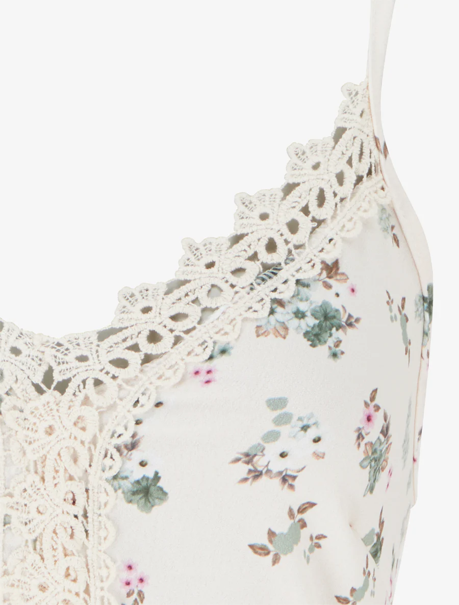 Robe longue imprimé petites fleurs à détail crochet - Kaki - Image 3