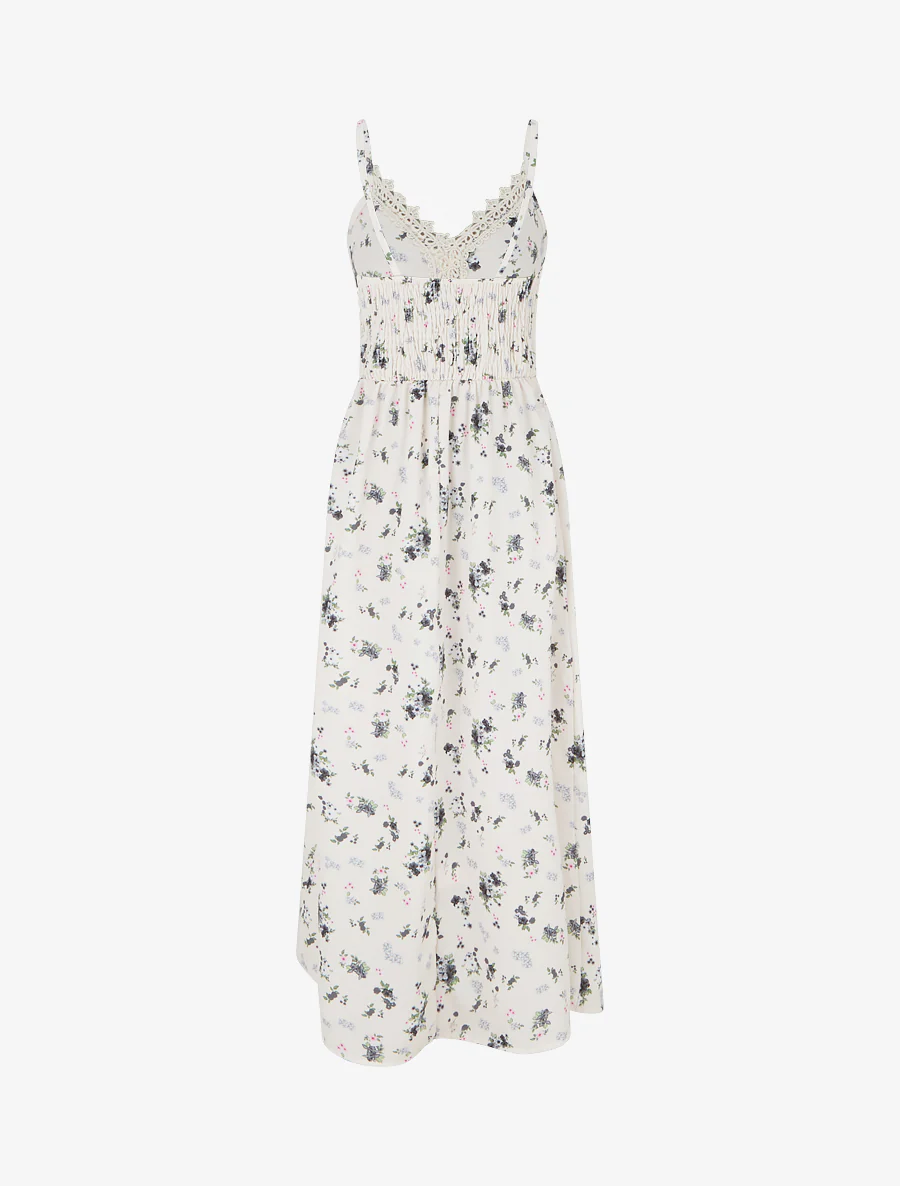 Robe longue imprimé petites fleurs à détail crochet - Noir - Image 2