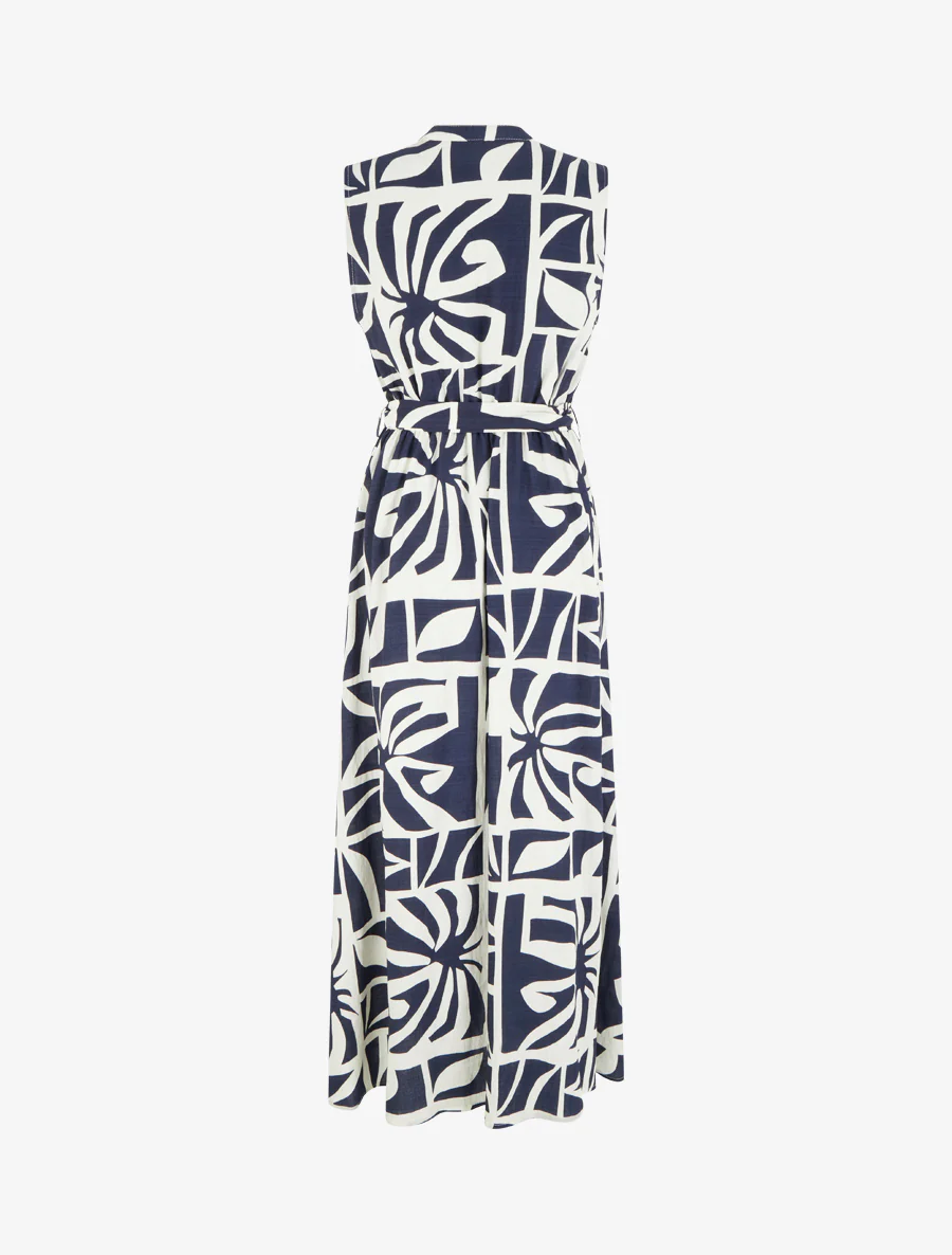 Robe longue imprimé stylisé à boutons décoratifs - Marine - Image 2