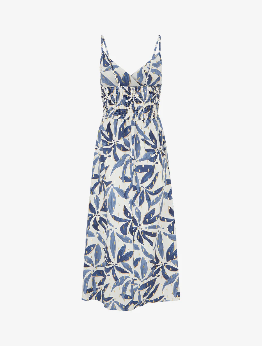 Robe longue imprimé stylisé à détail irisé - Bleu - Image 2