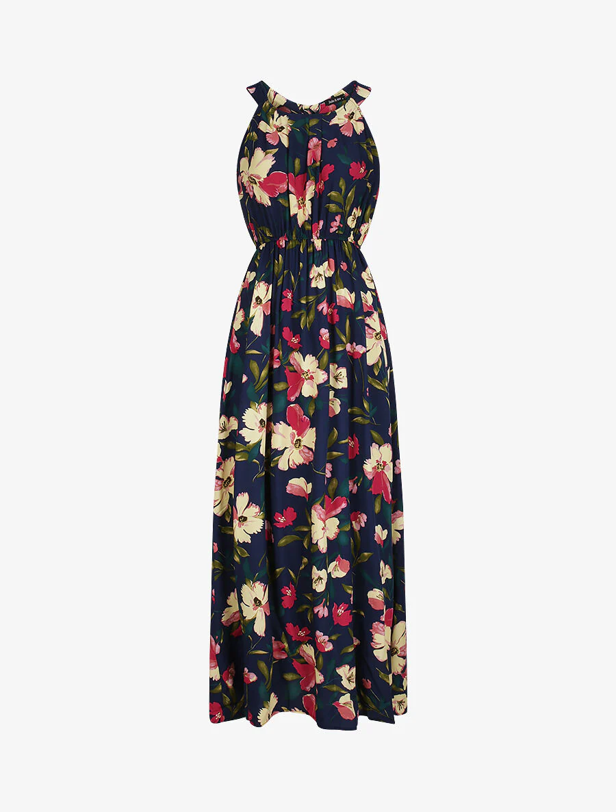 Robe longue imprimée marguerites géantes - Marine/rose