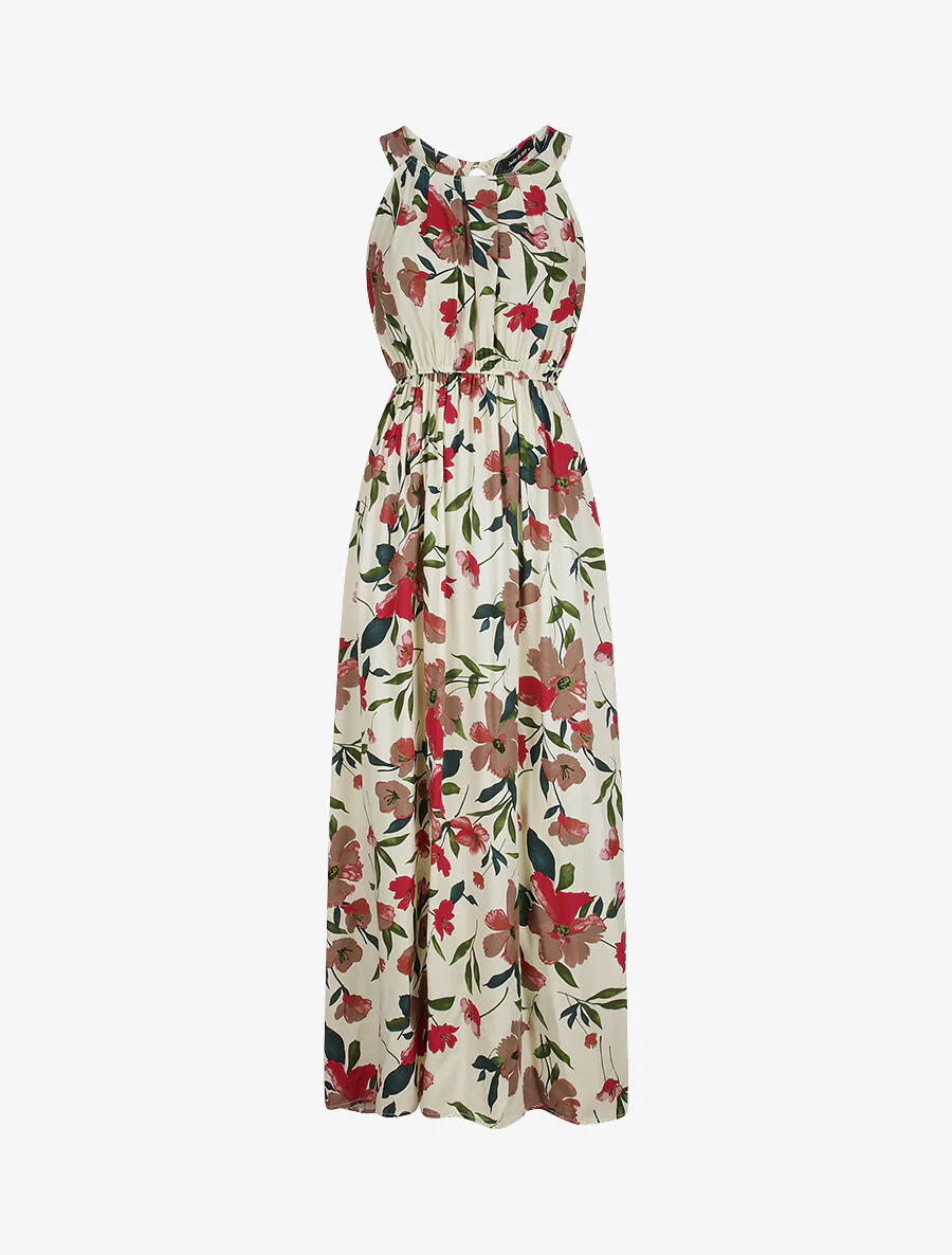 Robe longue imprimée marguerites géantes - Beige/rose foncé