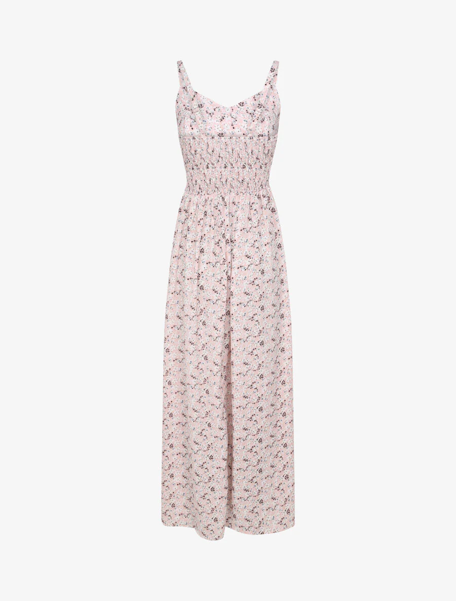 Robe longue imprimée petites fleurs à boutons décoratifs - Rose - Image 2
