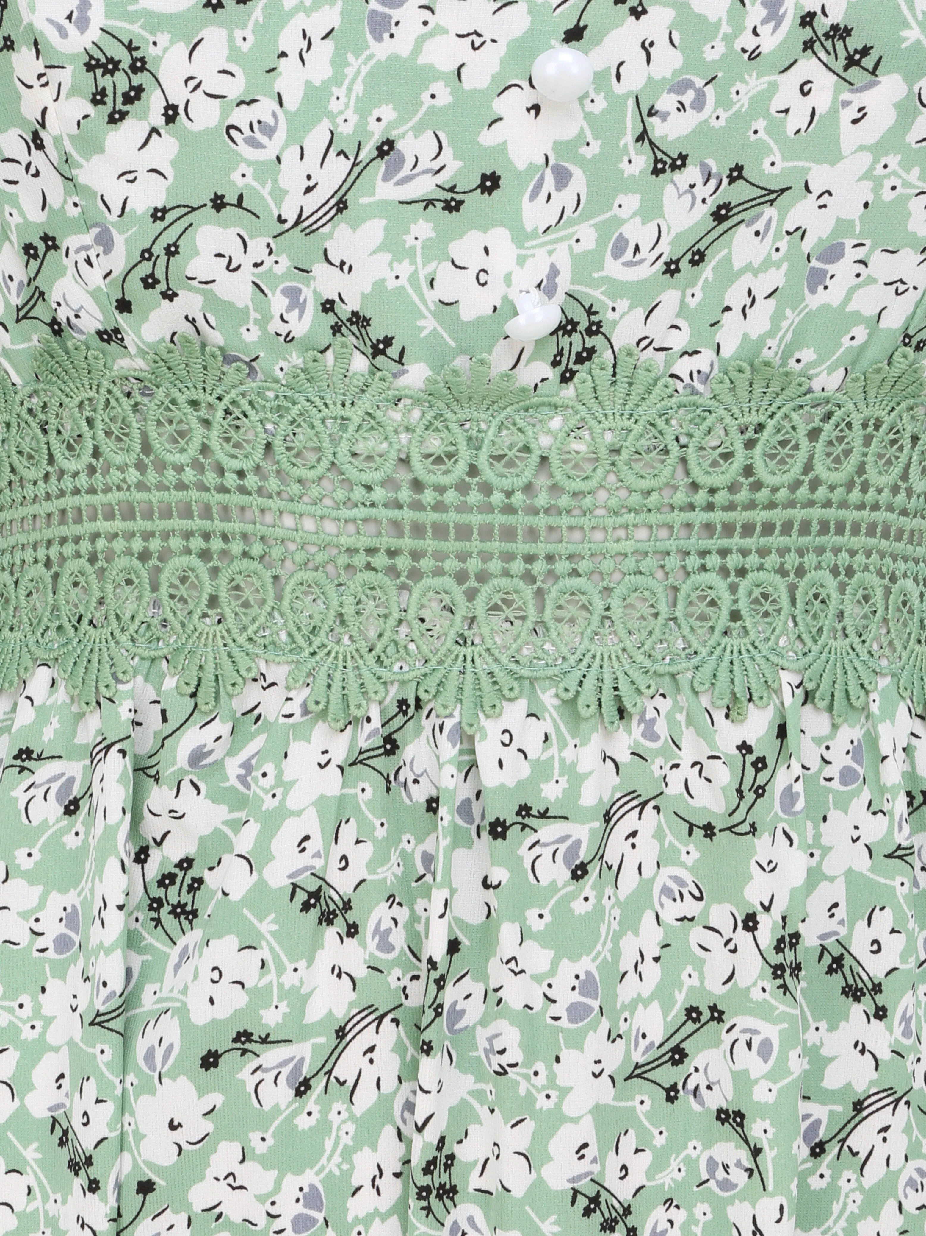 Robe longue imprimée petites fleurs à boutons décoratifs - Vert - Image 3