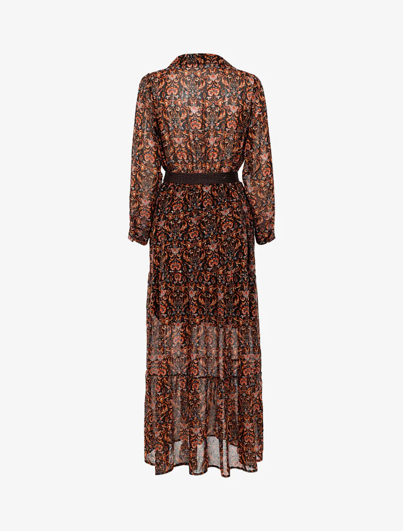 Robe longue légère à basque imprimé baroque - noir - Image 3