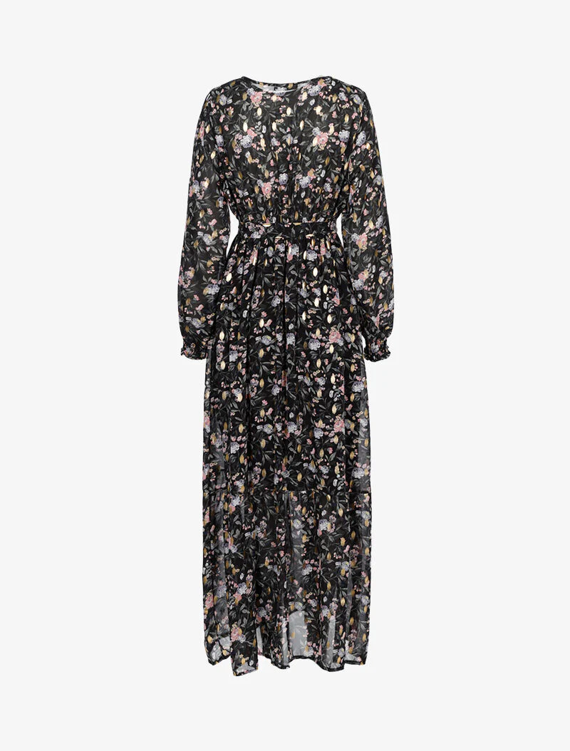 Robe longue légère à basque imprimé fleurs et flocage - noir - Image 2
