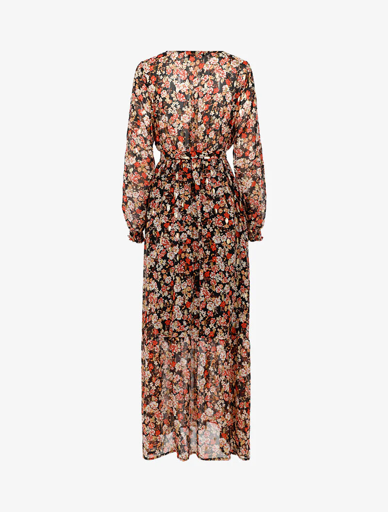Robe longue légère à basque imprimé fleurs - noir - Image 2