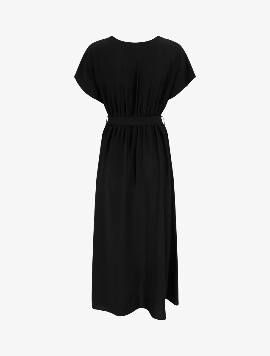 Robe longue manches courtes à col fantaisie - Noir - Image 2