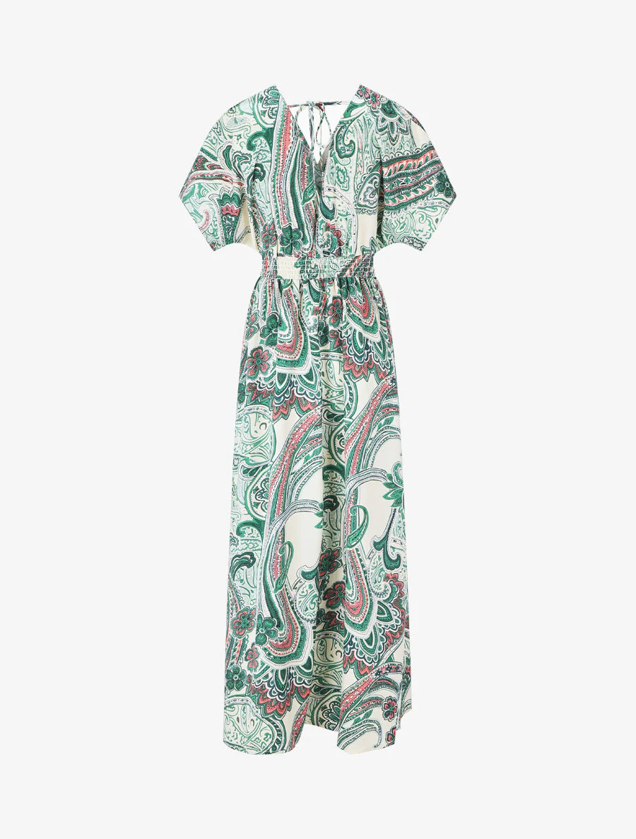 Robe longue manches courtes imprimé cachemire - Vert - Image 2