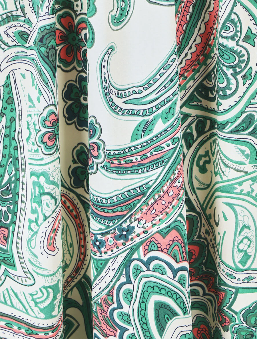Robe longue manches courtes imprimé cachemire - Vert - Image 3