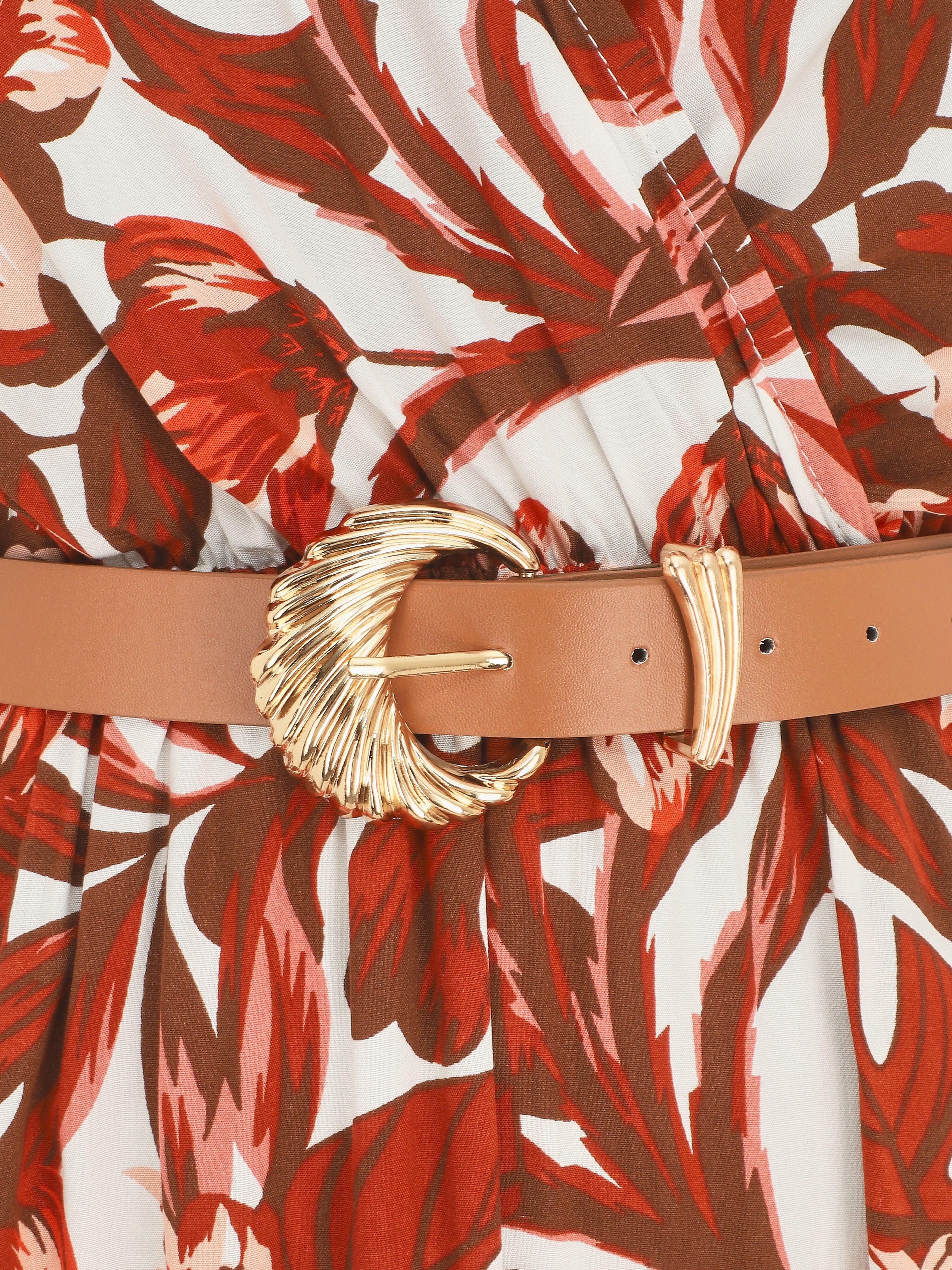 Robe longue manches courtes imprimé floral - Marron - Image 3