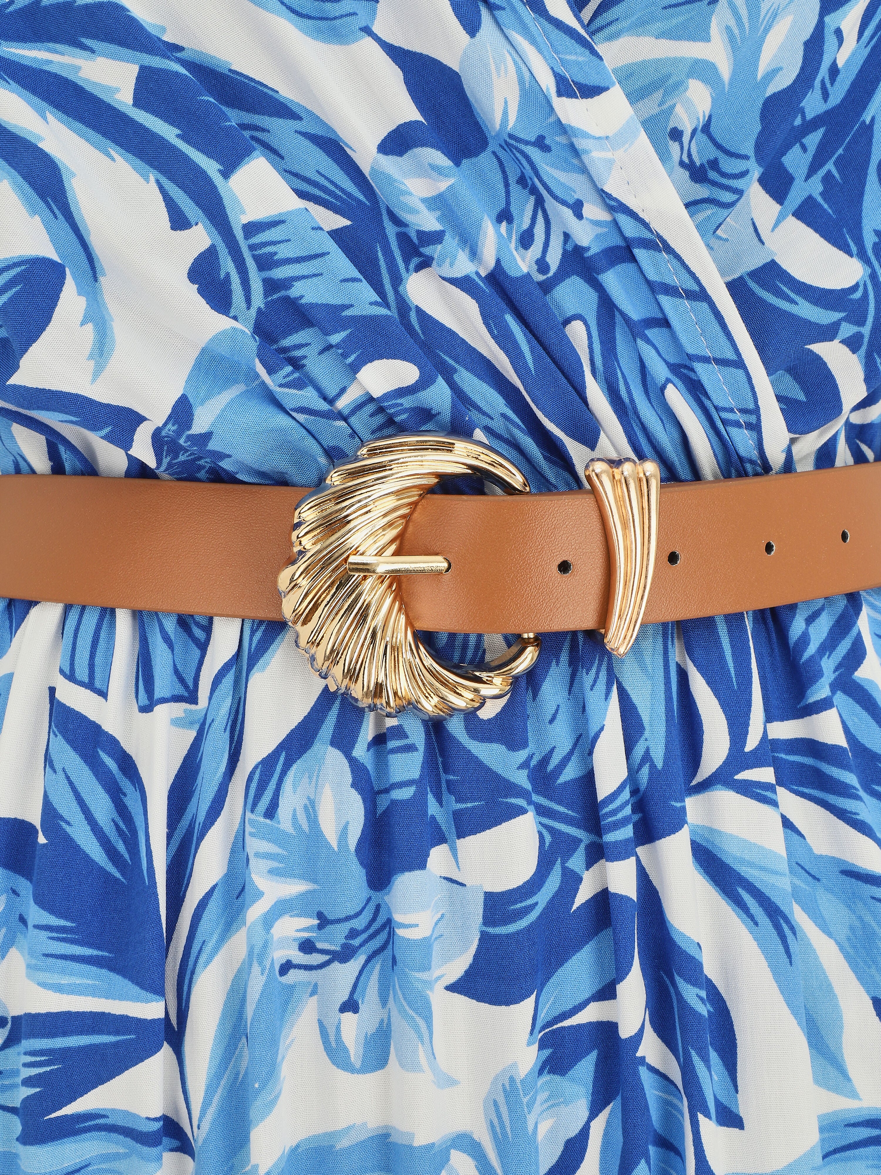 Robe longue manches courtes imprimé floral - Bleu - Image 3
