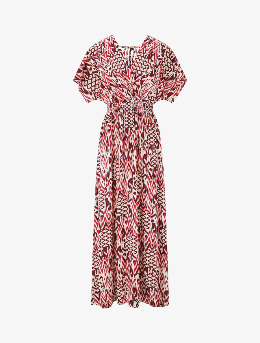 Robe longue manches courtes imprimé graphique - Rouge