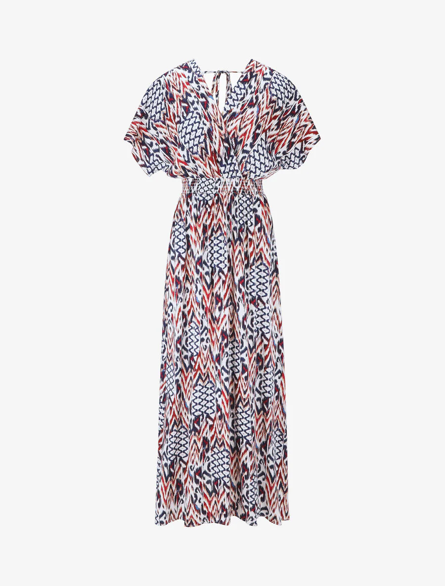 Robe longue manches courtes imprimé graphique - Marine