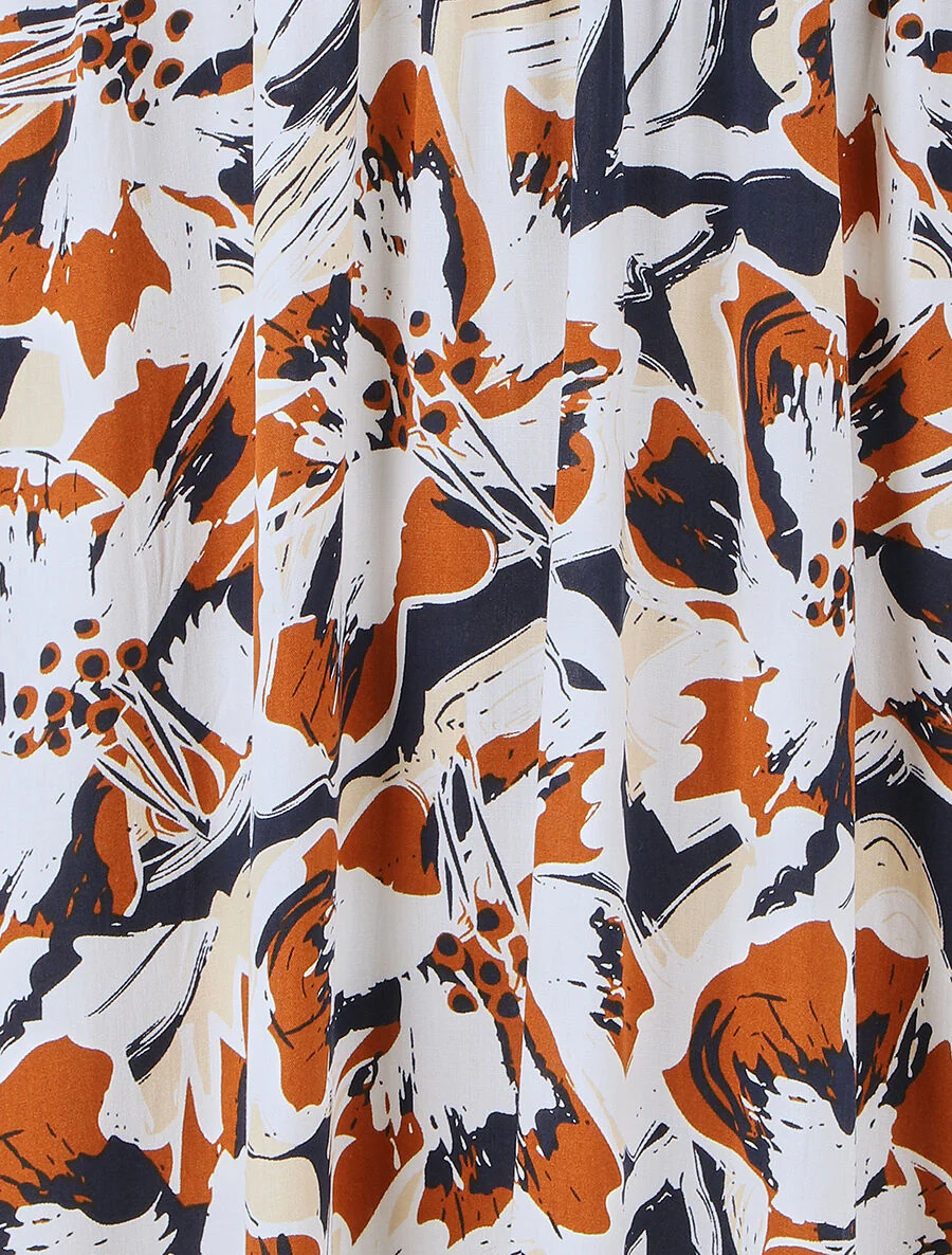 Robe longue manches courtes imprimé tropical - Marine - Image 3