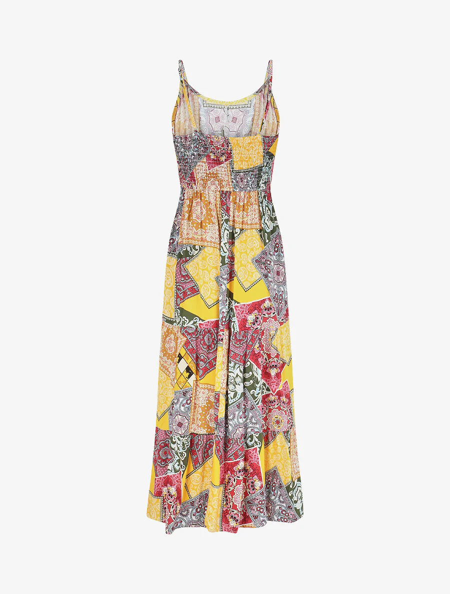 Robe longue motif patchwork à fines bretelles - Jaune - Image 2