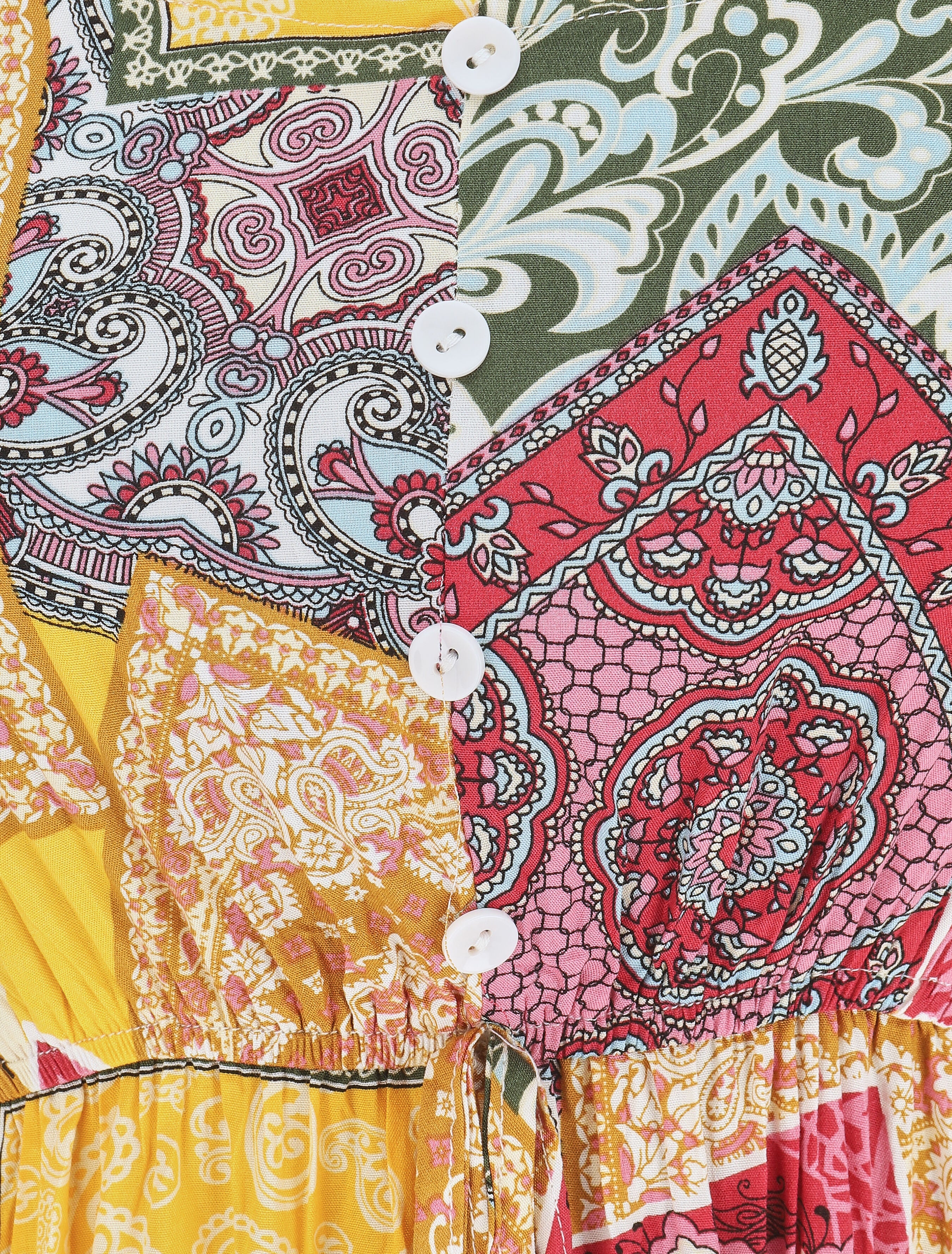 Robe longue motif patchwork à fines bretelles - Jaune - Image 3