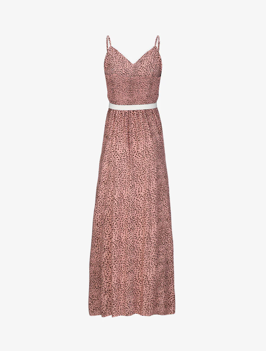 Robe longue patineuse à col dentelle et imprimé moucheté - Rose - Image 2