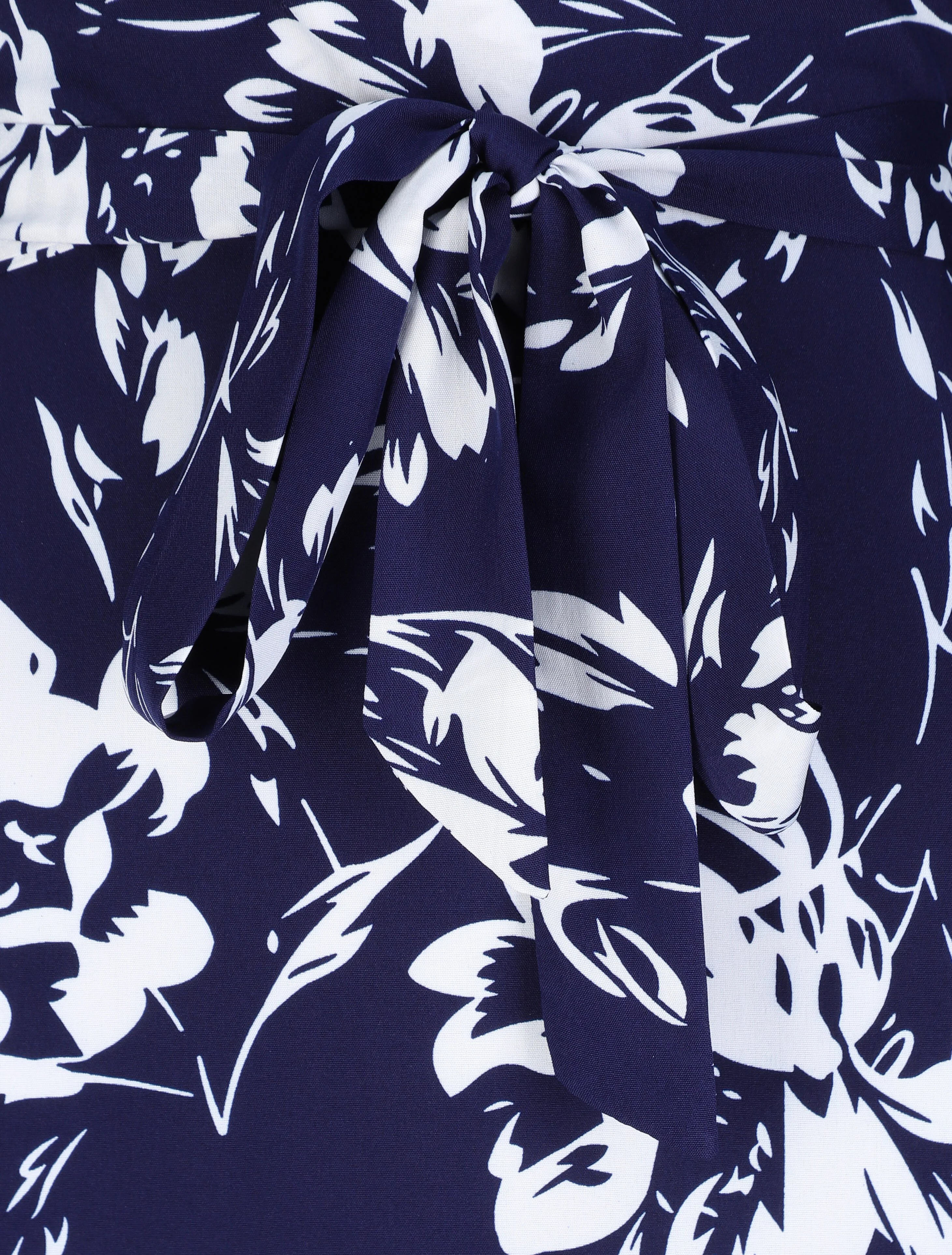 Robe longue patineuse imprimé fleurs contrastantes - Bleu - Image 3