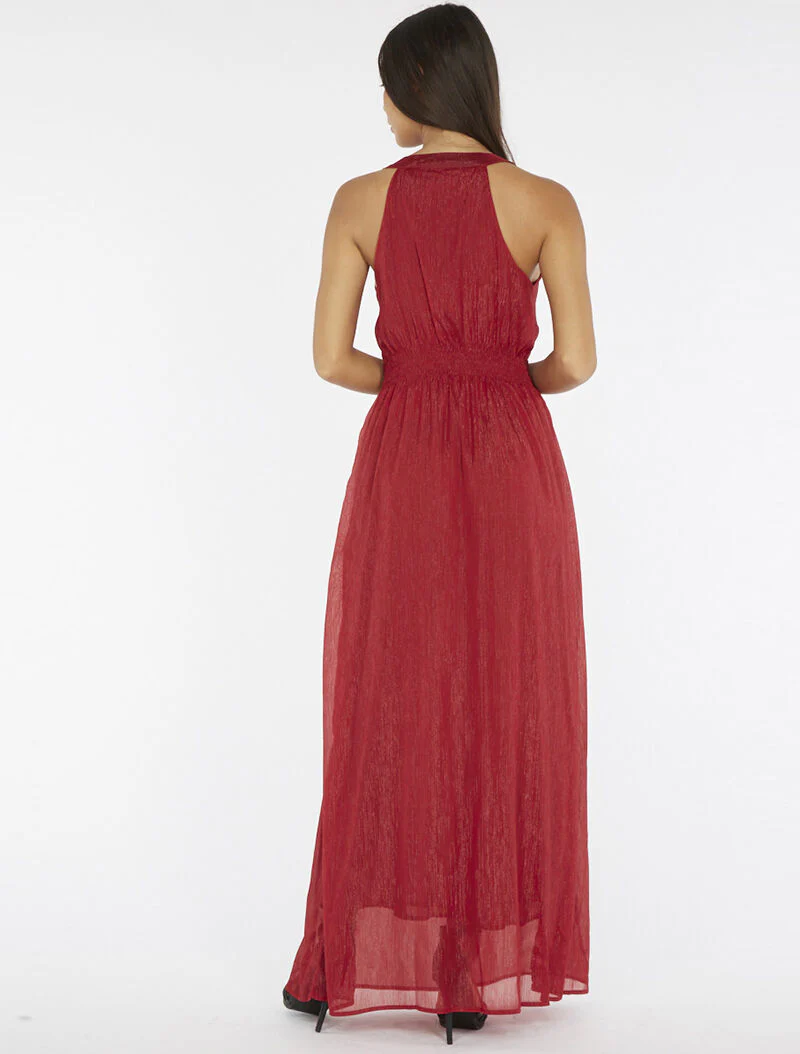 Robe longue plastron bijoux - bordeaux - Image 4