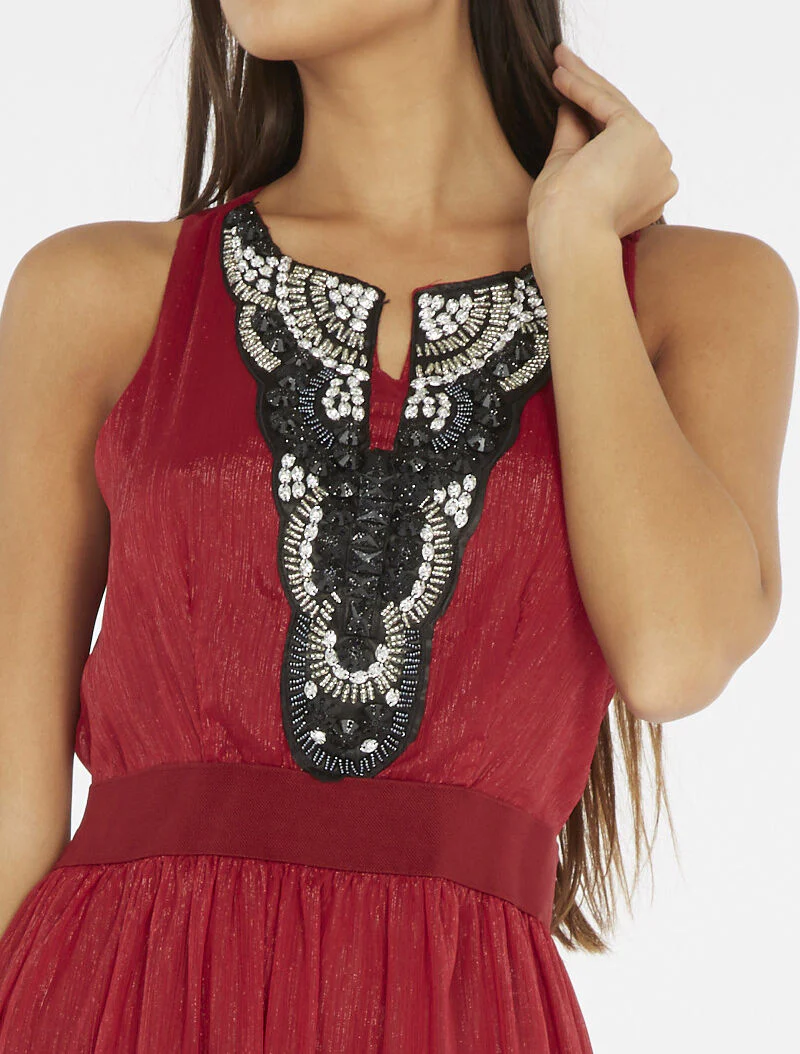 Robe longue plastron bijoux - bordeaux - Image 6
