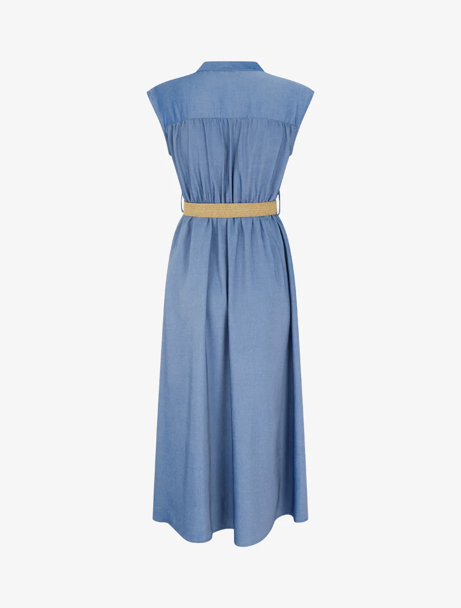 Robe longue sans manches à col boutonné - Bleu foncé - Image 2