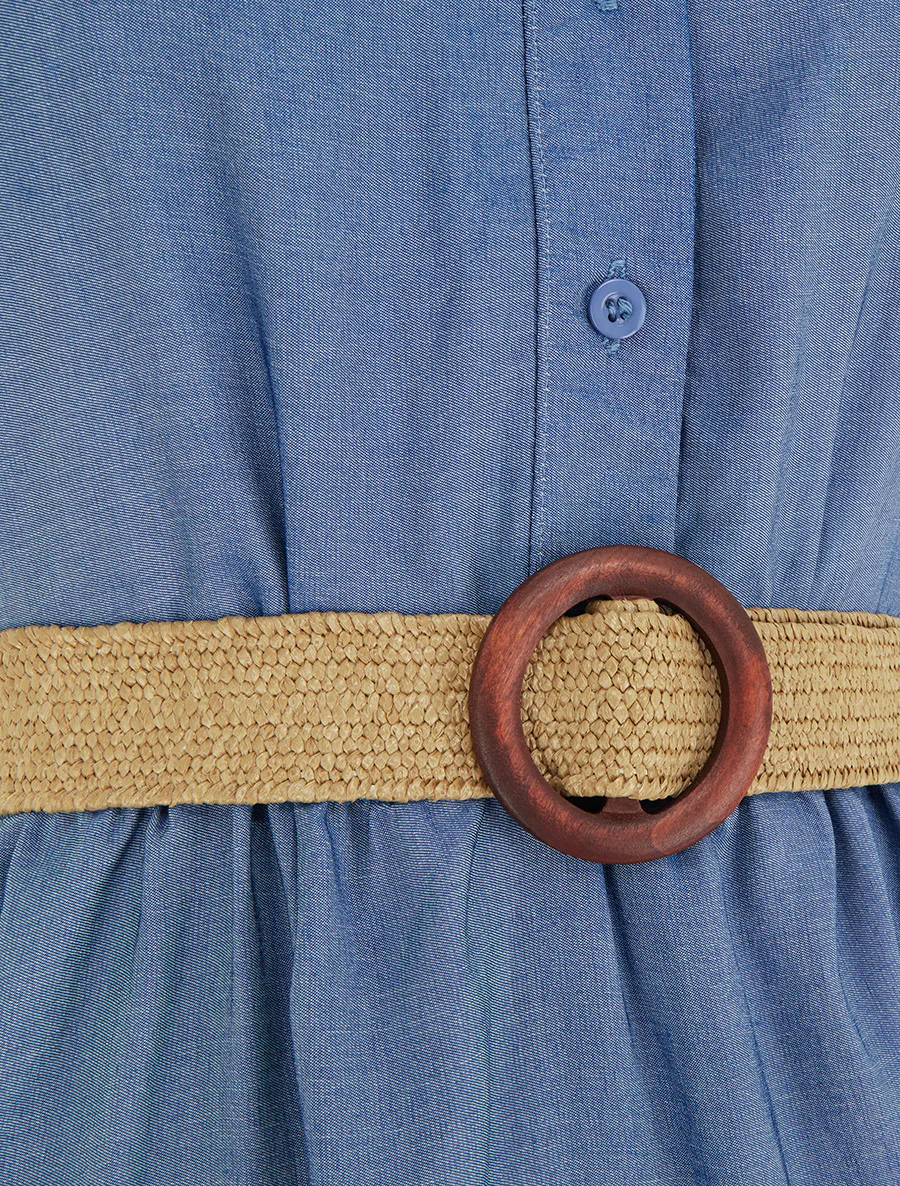 Robe longue sans manches à col boutonné - Bleu foncé - Image 3