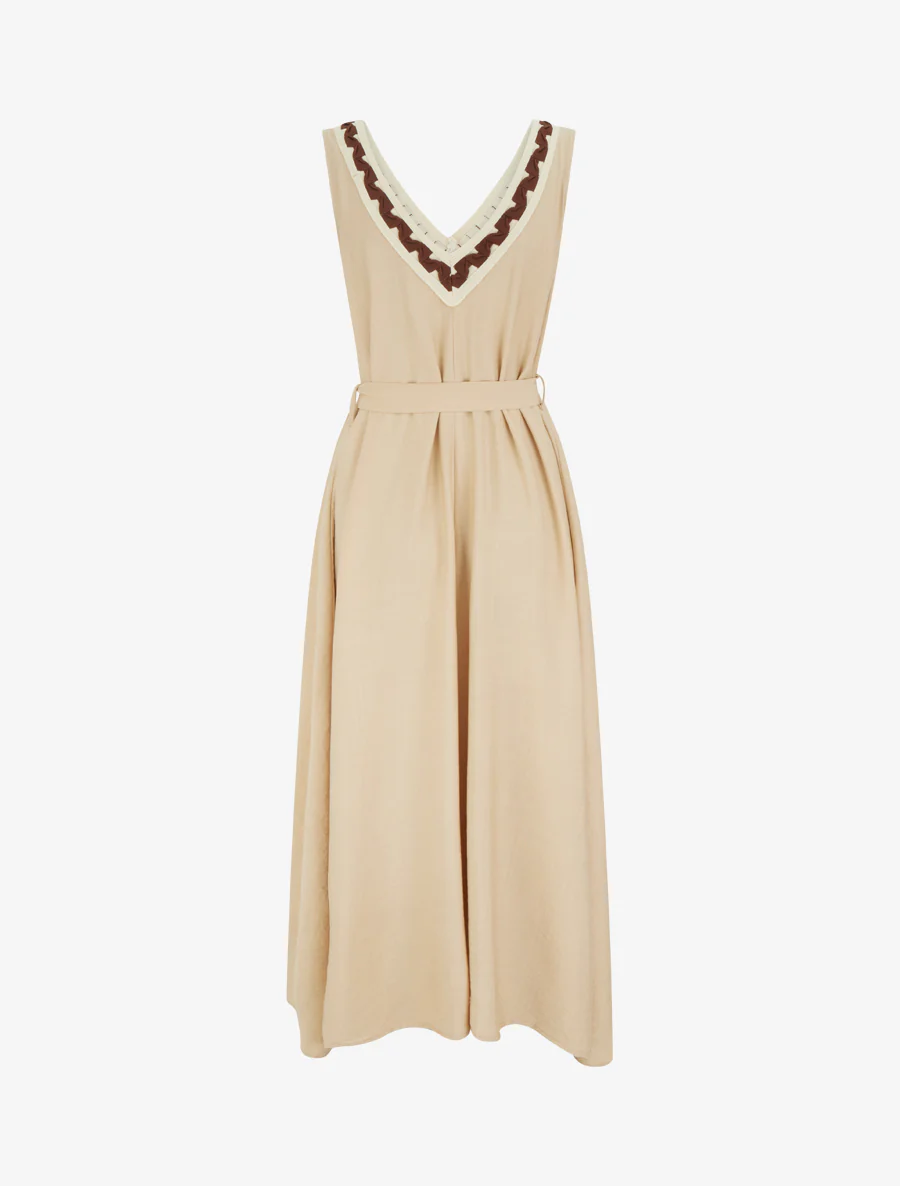 Robe longue sans manches à col V fantaisie - Beige - Image 2