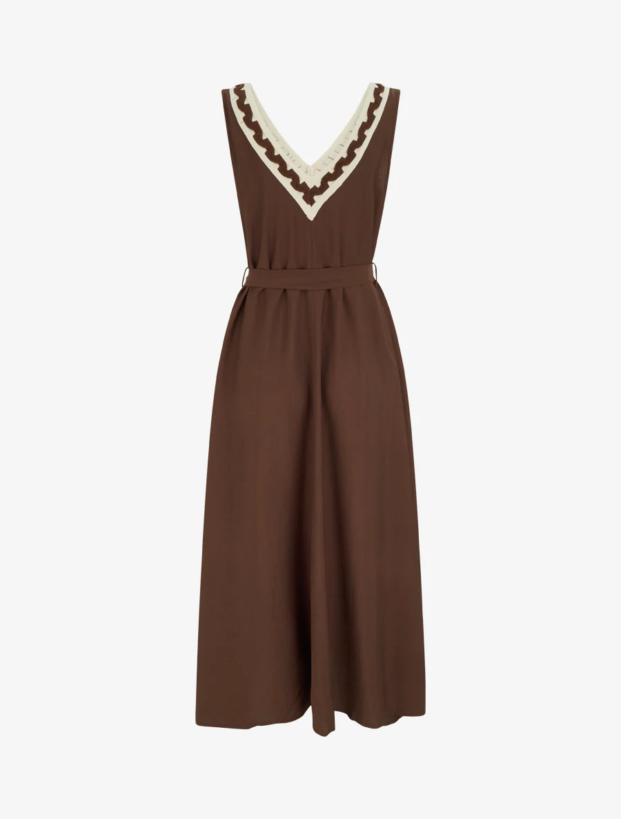 Robe longue sans manches à col V fantaisie - Marron - Image 2
