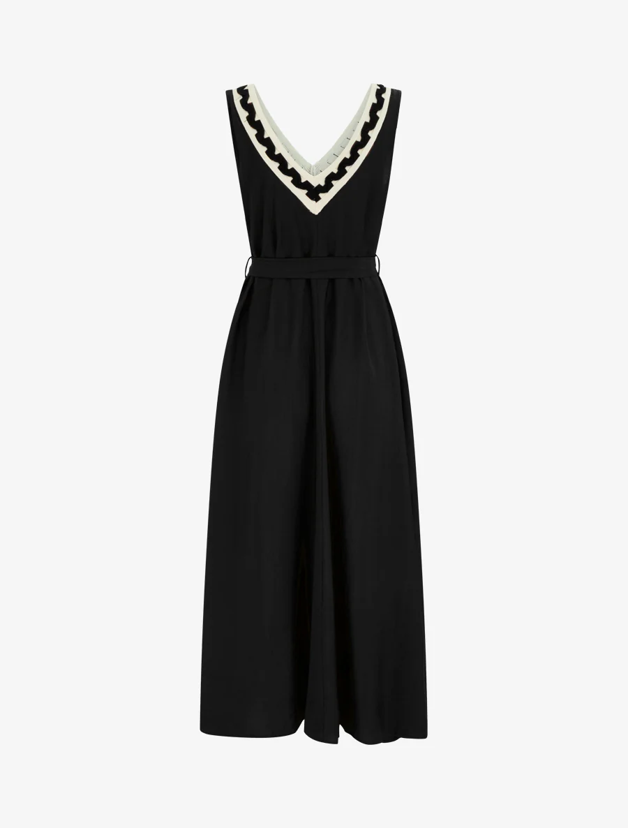 Robe longue sans manches à col V fantaisie - Noir - Image 2