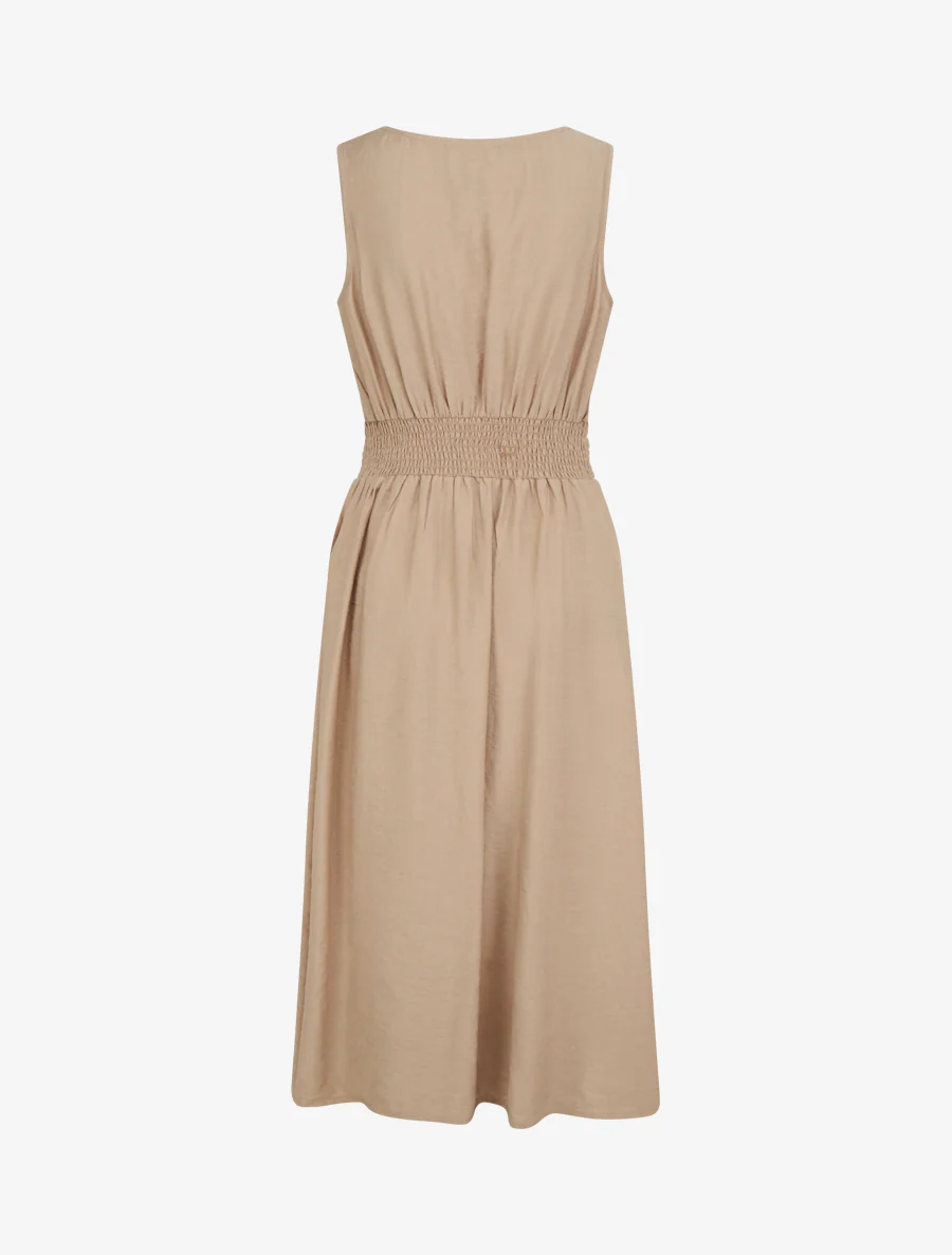 Robe longue sans manches à effet drapé - Beige foncé - Image 2