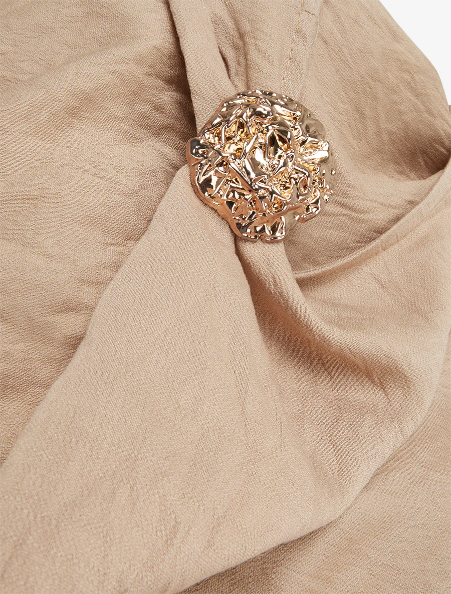 Robe longue sans manches à effet drapé - Beige foncé - Image 3