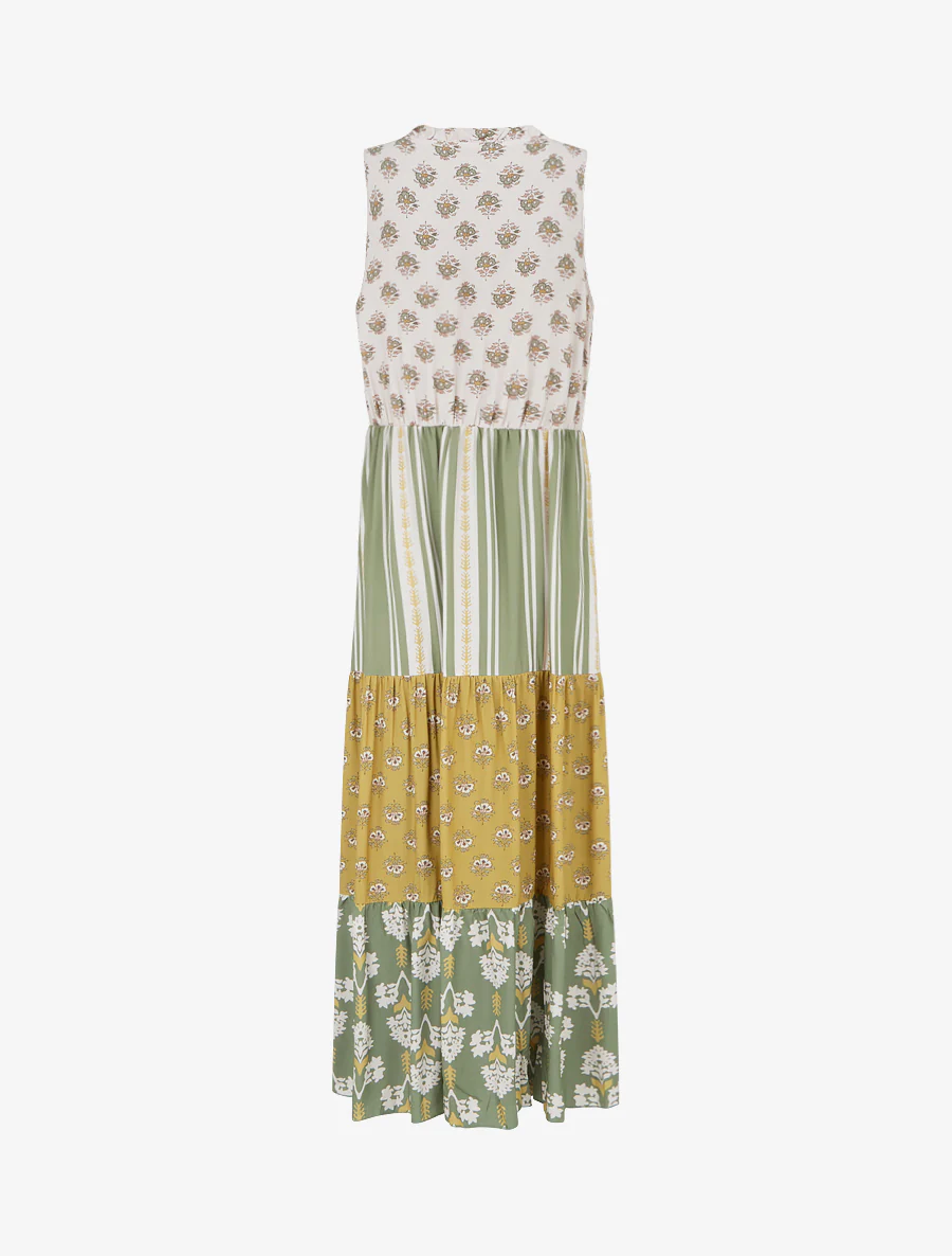 Robe longue sans manches à patchwork floral - Kaki - Image 2