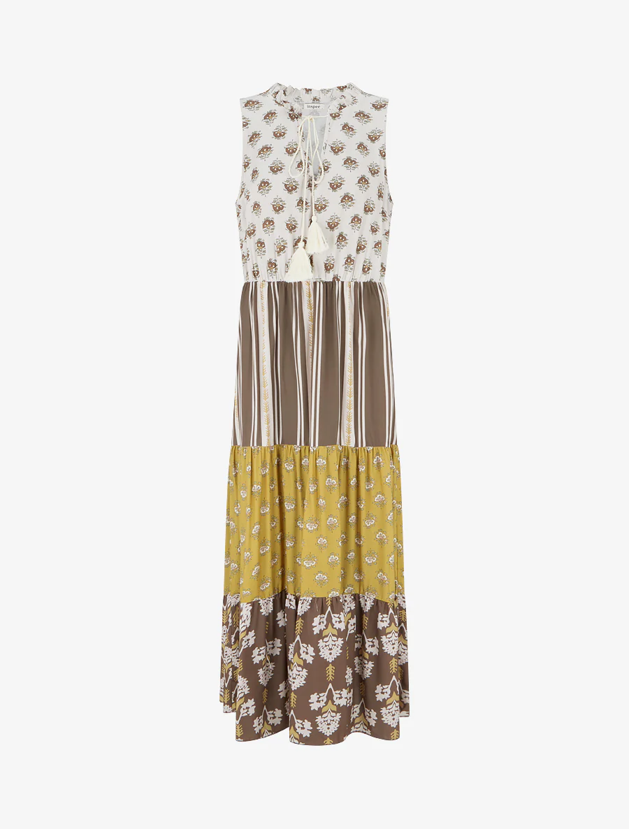 Robe longue sans manches à patchwork floral - Taupe