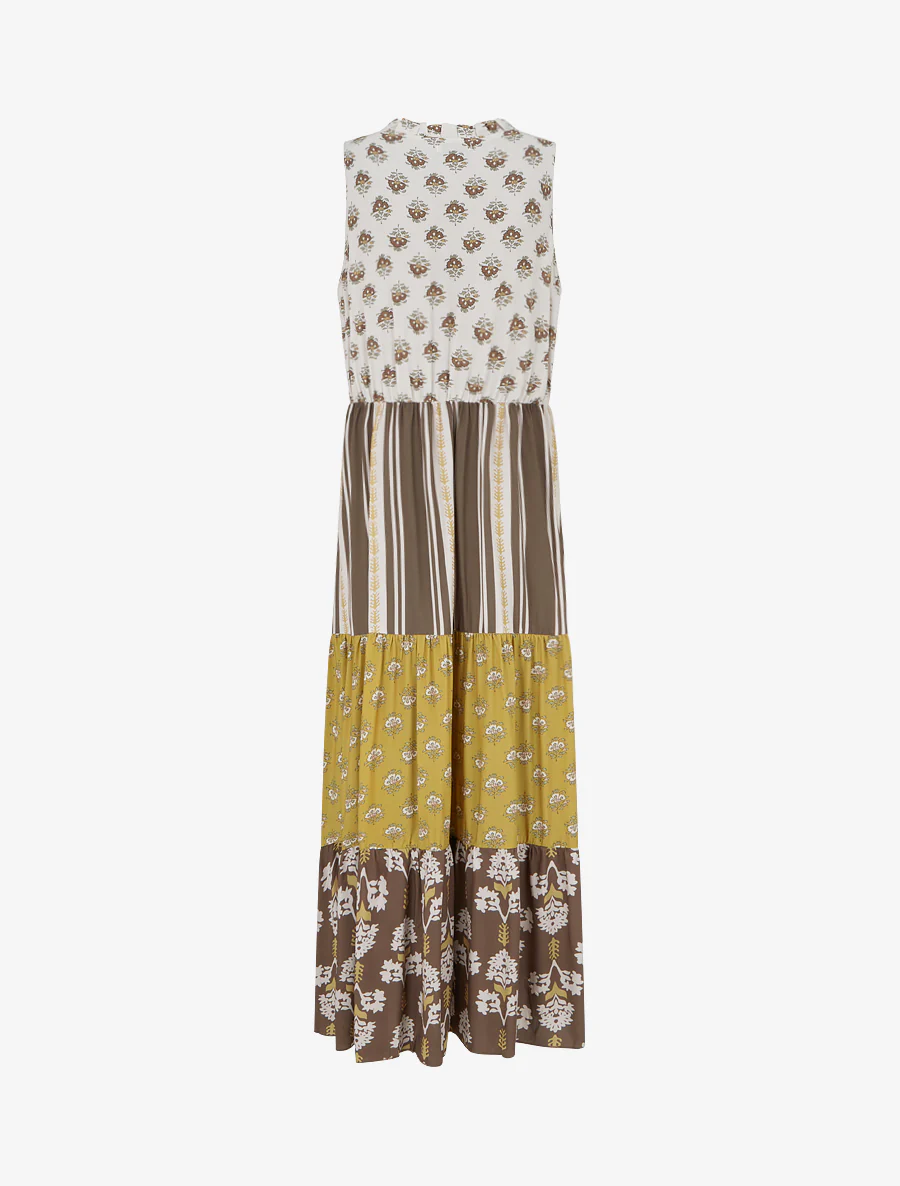 Robe longue sans manches à patchwork floral - Taupe - Image 2