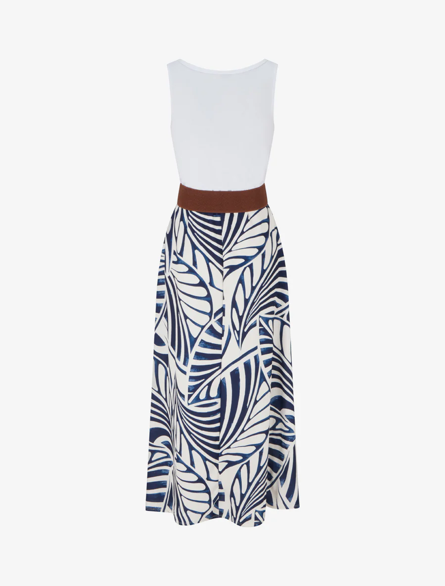 Robe longue sans manches imprimé feuilles - Marine - Image 2