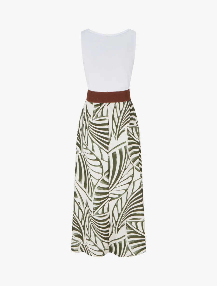 Robe longue sans manches imprimé feuilles - Kaki - Image 2