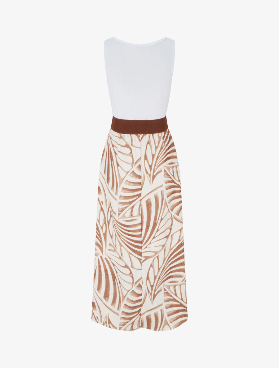 Robe longue sans manches imprimé feuilles - Beige foncé - Image 2