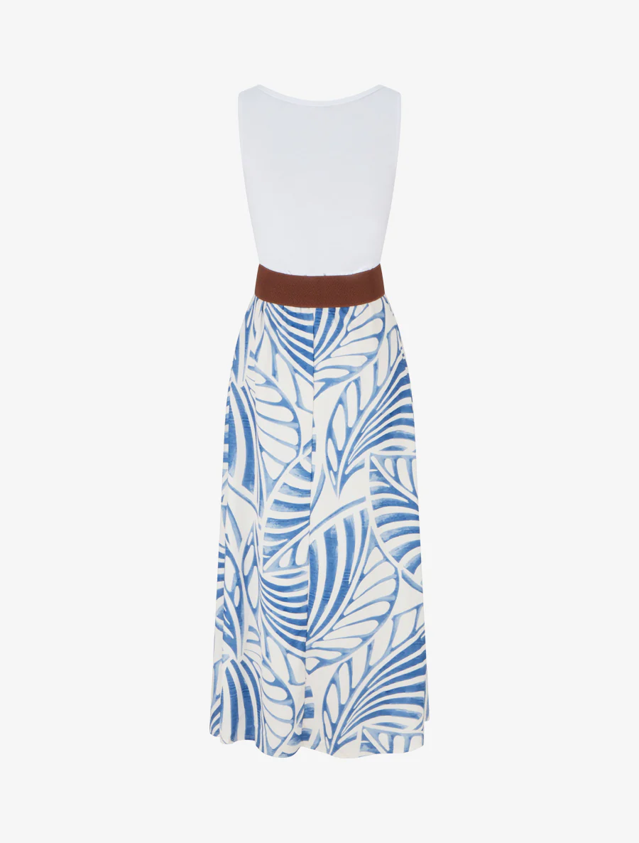 Robe longue sans manches imprimé feuilles - Bleu clair - Image 2