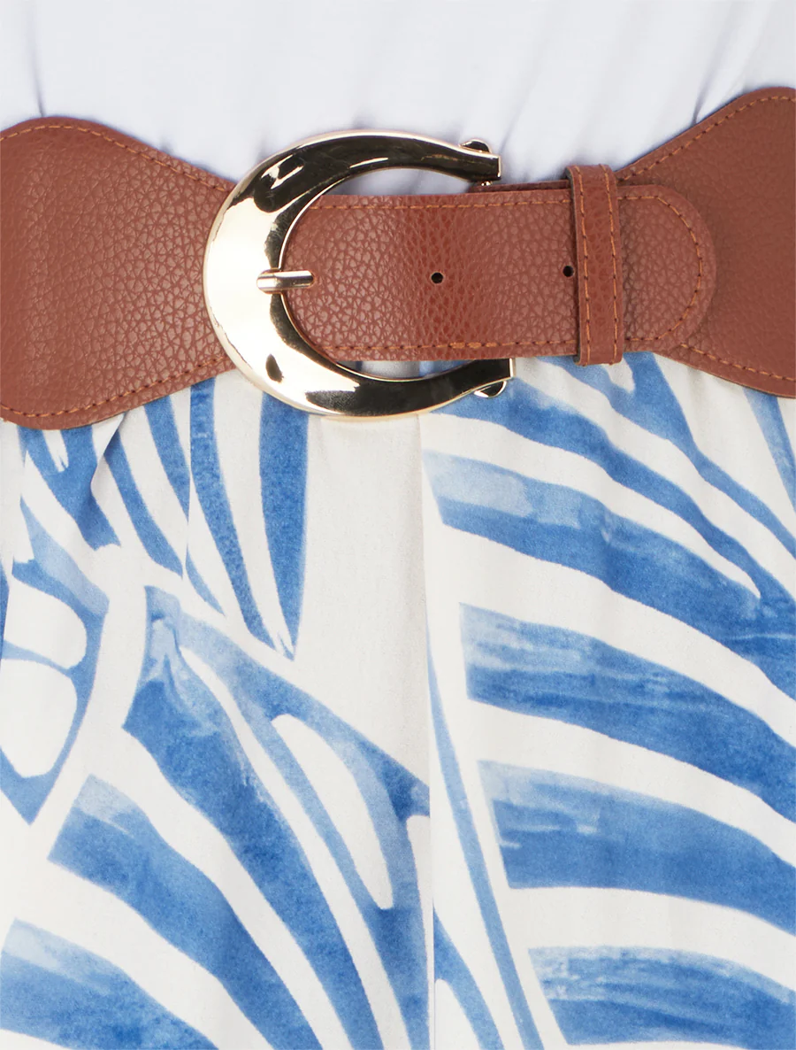 Robe longue sans manches imprimé feuilles - Bleu clair - Image 3