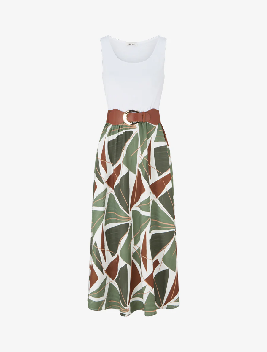 Robe longue sans manches imprimé graphique - Kaki