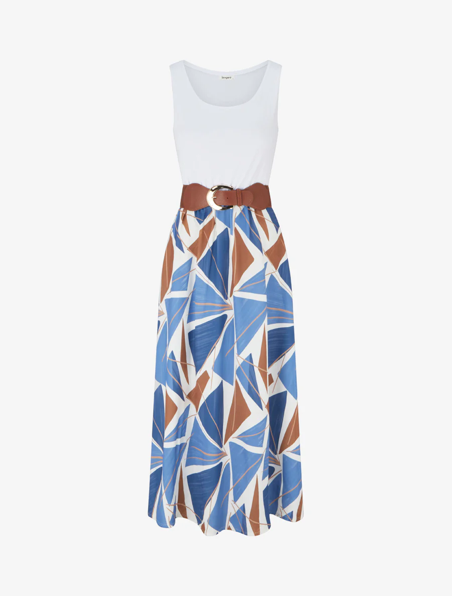 Robe longue sans manches imprimé graphique - Bleu clair